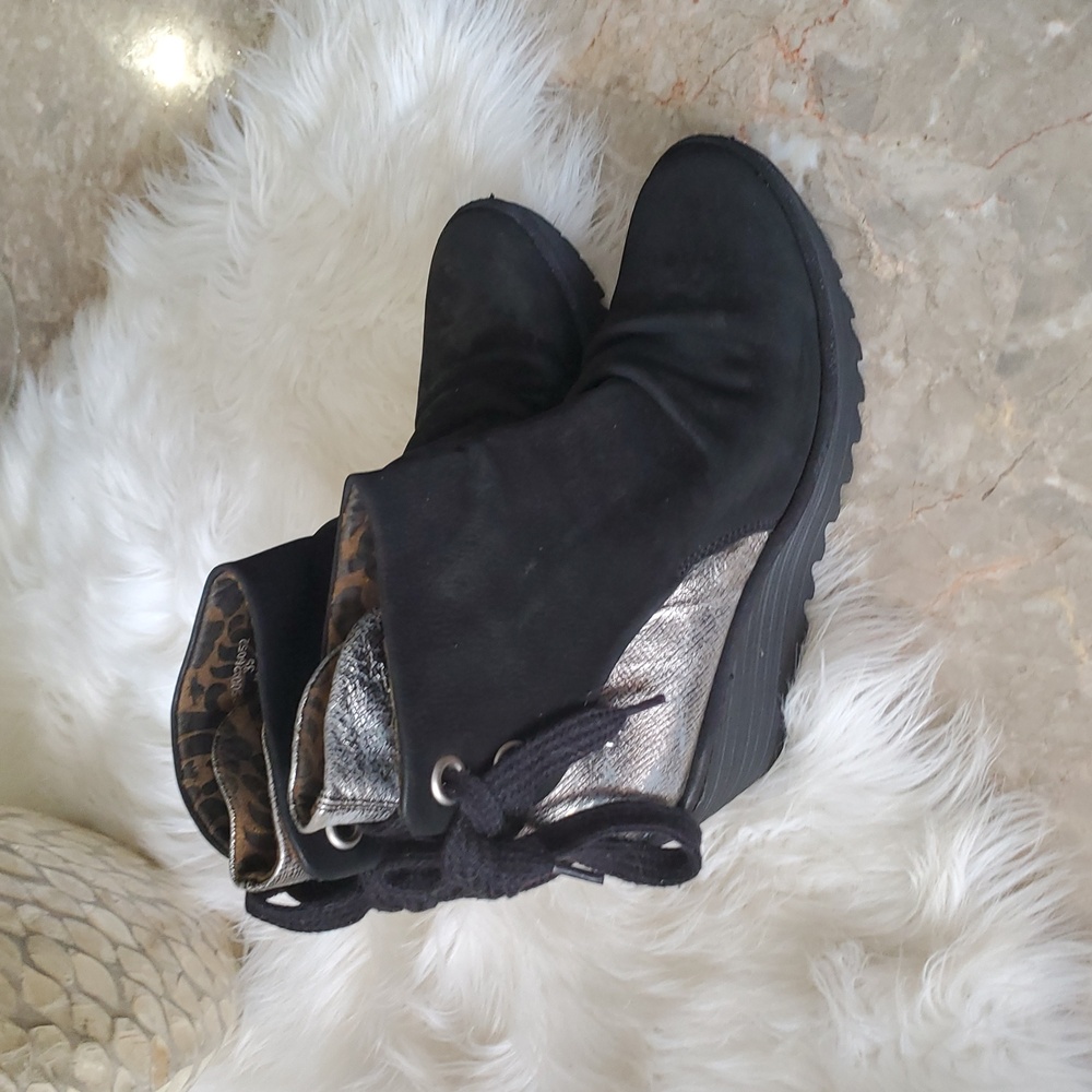 Fly London black silver wedge suade shoe size 39 - Picture 13 of 14